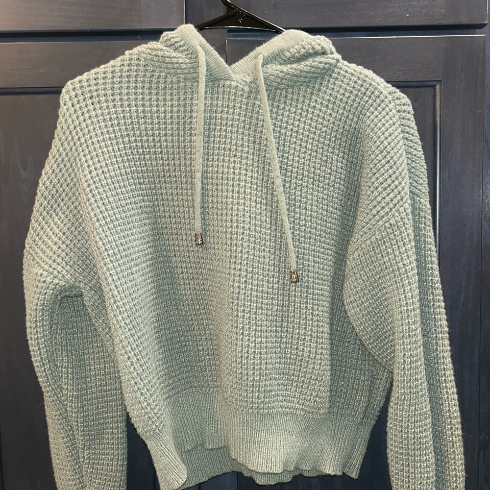 Elegant Mint Knit Hoodie Sweater